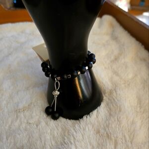 **3/$10** Elegant Black Beaded Bracelet with Silver Accents